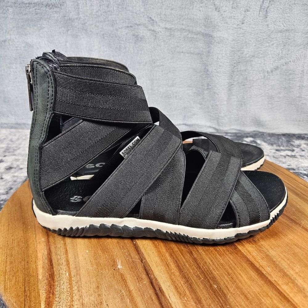 Sorel Out N About Plus Strap Sandal Black Zip Gladiator Shoes Womens Size 6.5